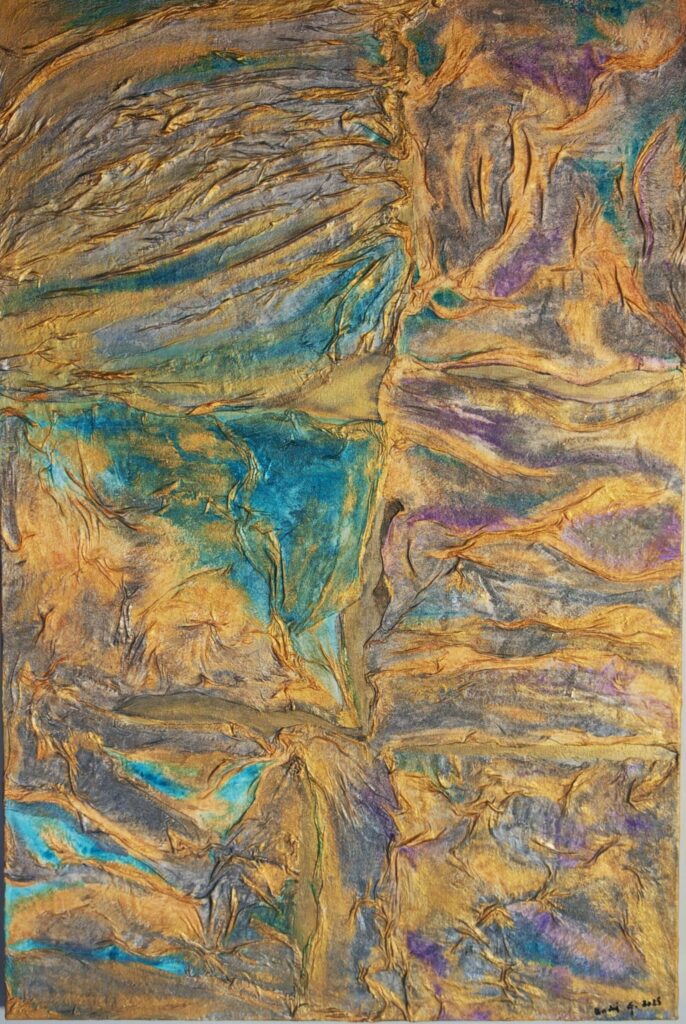 FAGLIE tessuto, gesso, acrilisto su tela 60x90 cm – dipinto di Nadia Gaggioli, Tessuto, gesso, acrilico su tela