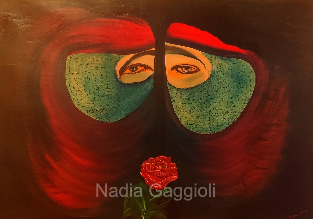 Donne velate, donne violate – dipinto di Nadia Gaggioli, olio su tela