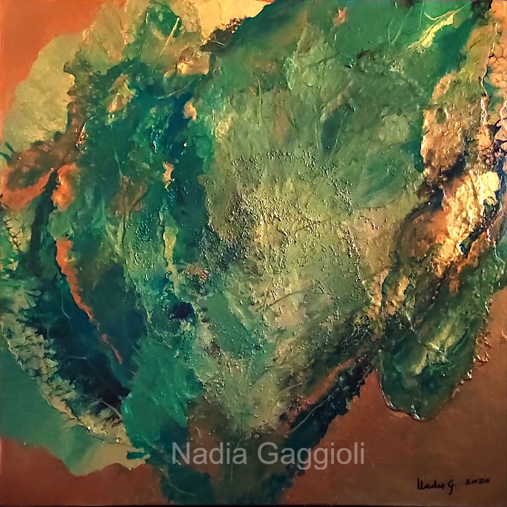 Foglia d'oro – dipinto di Nadia Gaggioli, acrilico su tela