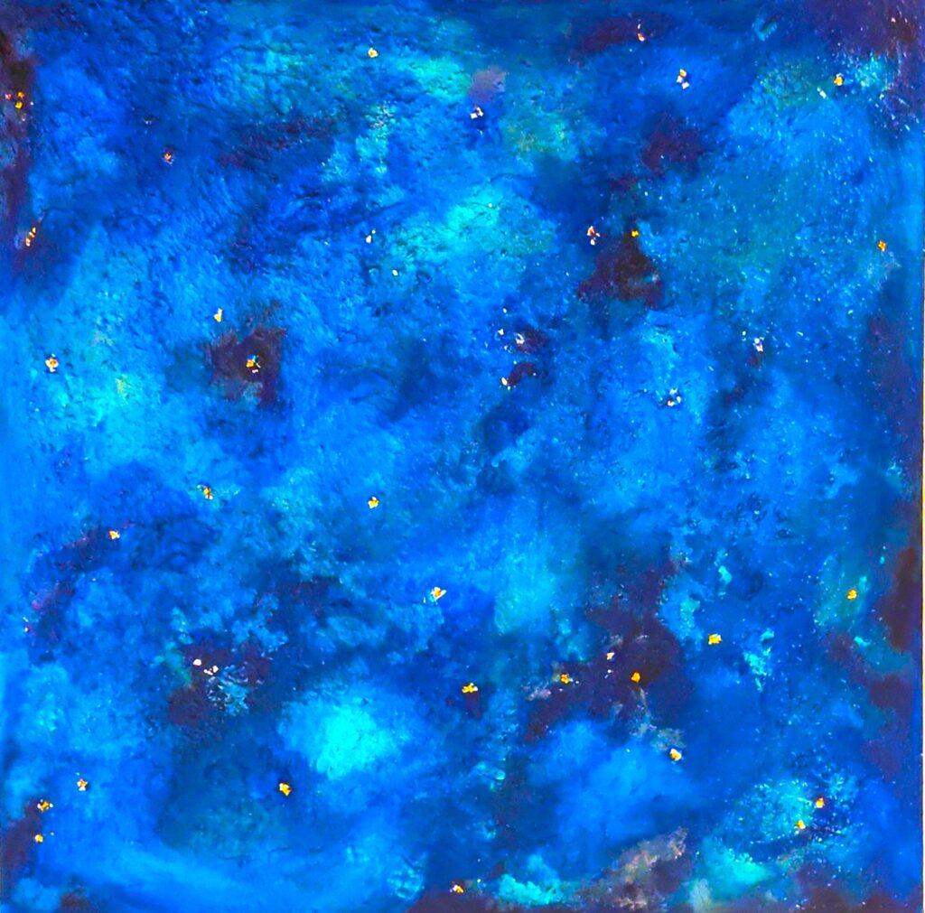 Riflessi planetari – dipinto di Nadia Gaggioli, acrilico su gesso e foglia d'oro